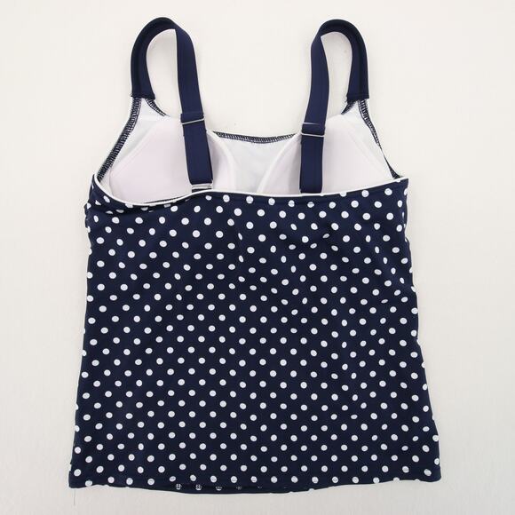 Lands End Tankini Top Navy Blue White Polka Dot Scoop Neck Built-In Bra Size 2D - Picture 8 of 8